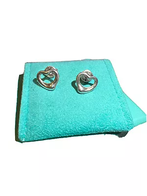 Tiffany & Co Open Heart Elsa Peretti Stud Earrings Sterling 925 11mm • $275