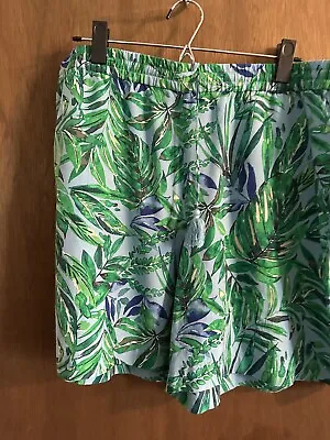 J. Jill Shorts  Sz L Blue Green Tropical Print Elastic Waist Pockets New • $17