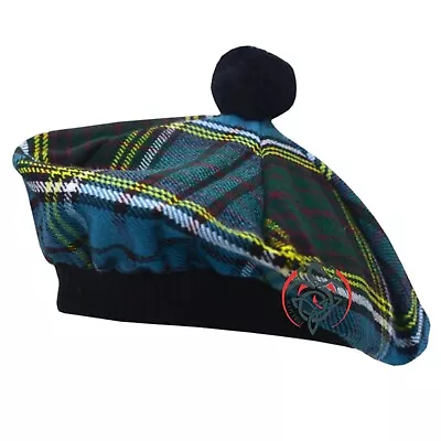 SD Scottish Tam O' Shanter Hat 100% Acrylic Wool Anderson Tartan One Size Tammy • £11.99