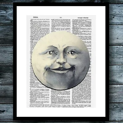 Vintage Dictionary Art Poster Moon Print Science Steampunk Modern Wall Decor • $8