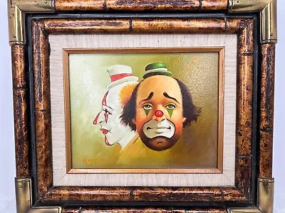 Vintage HOPPIN Original Oil On Canvas Framed Clown Painting (Two Faces) Signed • $69