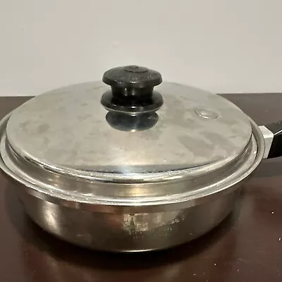 Saladmaster 11” Skillet Fry Pan 18-8 Tri Clad Vapo Lid Stainless Steel Vtg #2 • $59.45