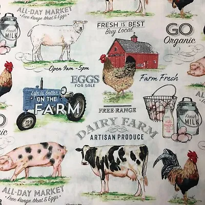 1/2 M Dairy Farm Cow Egg Milk Barn Sewing Quilting Nursery Cotton Calico Fabric  • $13.50