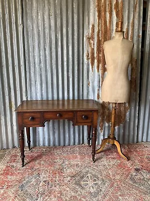 Antique Mahogany Hall Table Console Table Writing Desk Drawers Castors Victorian • £165