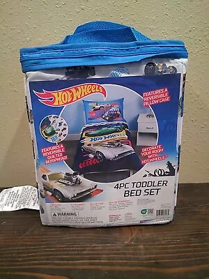 New Hot Wheels 4 Pc Toddler Bed Set Blue Boys Girls  • $28.95