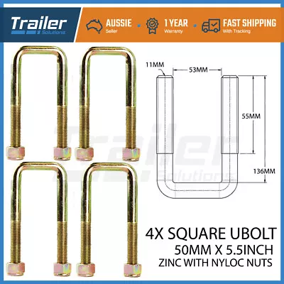 X4 U Bolt Ubolt Square 50mm X 5.5  Trailer Camper Caravan Spring • $21.71