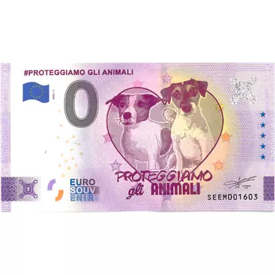 €0 Zero Euro Souvenir Note Italy 2023 - We Protect Animals • £3.16