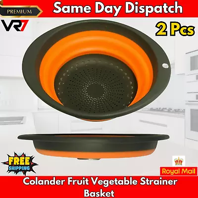 2 Pcs Kitchen Collapsible Fold Silicone Colander Fruit Vegetable Strainer Basket • £8.99