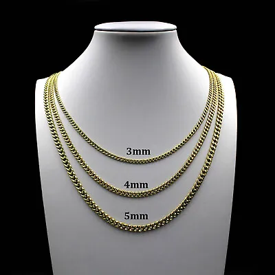 Real 10K Yellow Gold 3mm 4mm 5mm Miami Cuban Link Chain Necklace 16 -26  • $319.99