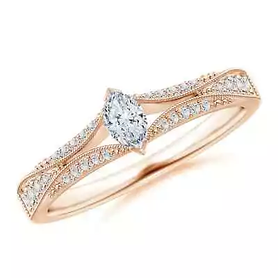 ANGARA Vintage-Style Natural Diamond Marquise Split Shank Ring (HSI2 0.37 Ctw) • $1935.12