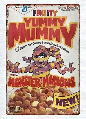 1987 Fruity Yummy Mummy Cereal Box Metal Tin Sign Old Reproductions For Sale • £18.20