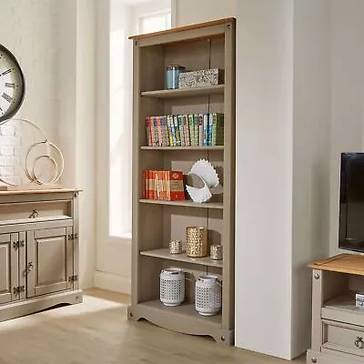 Corona Grey Tall Pine Bookcase 5 Book Shelves Mexican Solid Wood Living Room • £124.99