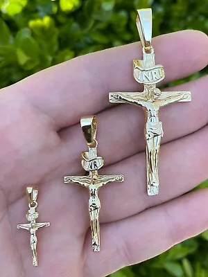 $56.68 • Buy 14k Gold Plated Solid 925 Silver Cross Jesus Piece Crucifix Pendant Necklace
