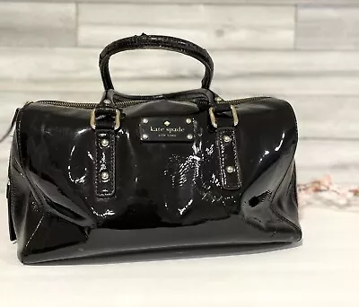 Kate Spade Black Patent Leather Zip Around Handbag 12” X 10” X 4  • £15.19