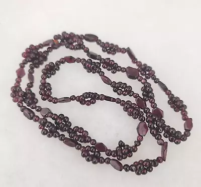 Vintage Genuine Bohemian Red Garnet Chunky Beaded Cluster Necklace 27  • $39.88