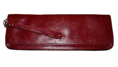 WILSON'S LEATHER Small Deep Red Italian Leather PELLE STUDIO Slim Wristlet • $14.99