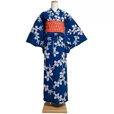 Vintage Unworn Order-Made Cotton Summer Yukata Indigo Floral Pattern: May23A • £144.77