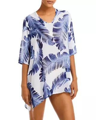 J Valdi Leaf Print Sharkbite Hem Swim Cover Up Tunic 3B 1874 • $10.96