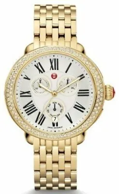 New Michele Serein Diamond Chronograph Gold Tone Ladies Watch MWW21A000011  • $1485.99