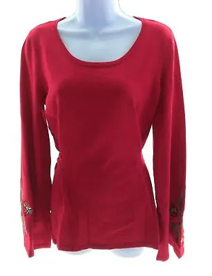 Allison Brittney Womens Red Embroidered Bell Sleeve Tie Waist Sweater Casual • $16.79