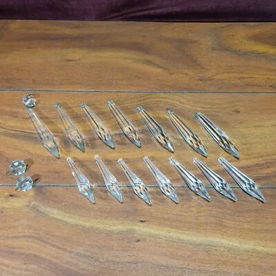 $29.99 • Buy Lot Of 14 Vintage Crystal Glass Chandelier Lamp Prisms Parts Icicle Drops & Oct.