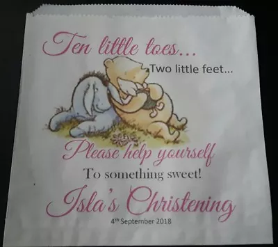 £3.73 • Buy Personalised Winnie The Pooh Sweet / Cake Bag For Christening / Baby Shower