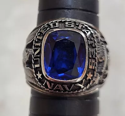 United States Navy Stainless Steel Military Ring Size 10 Blue Stone • $24.99