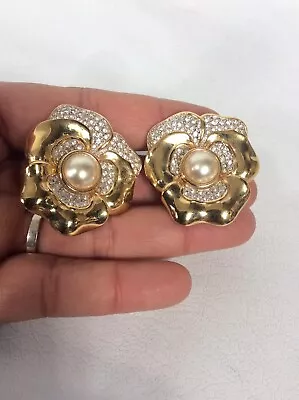 Statement Vtg  S.A.L Swarovski Crystal Rose Gold  Tone Clip On Earrings • $99.99