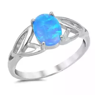 Blue Opal Oval Plain .925 Sterling Silver Ring • $13.65