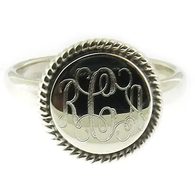 925 Sterling Silver Monogram Personalized Rope Edge Ring • $19.99