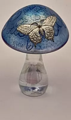 £20 • Buy Heron Glass Blue Mushroom With Pewter Butterfly - 7.5 Cm - With Gift Box - UK