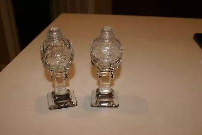 Vintage Crystal Glass Salt And Pepper Shakers ON PEDESTAL BASE 5.5 H • $20