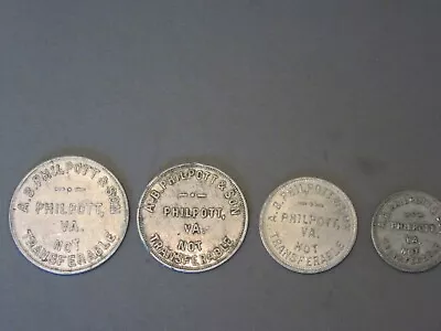 $175 • Buy  Set Of (4) A.B. Philpott & Son Bassett VA Merchandise Trade Store Tokens!