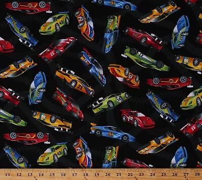 Cotton Racecar Cars Racing Vehicles Transportation Fabric Print BTY D665.31 • $11.95