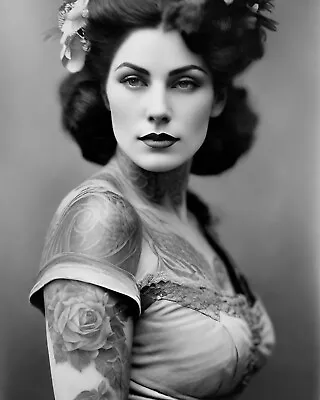 Vintage Tattoo Photo Woman Black And White Picture Antique Style Wall Art V1 • $14.99