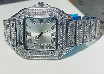 Mens Custom Fully Silver Ice Out Sport Iced Cz VVS Quality Stainless Steel Bling • $75.99