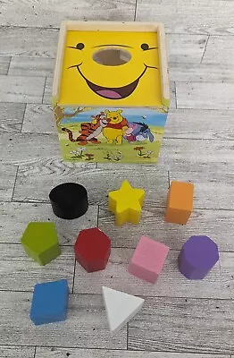 Melissa And Doug Disney Baby Winnie The Pooh Wooden Shape Sorting Cube & Blocks • $15