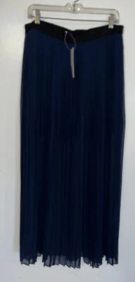 £24.29 • Buy NWT French Connection Sheer Pleated Blue Black Maxi Skirt Women's 12 Skirt Under