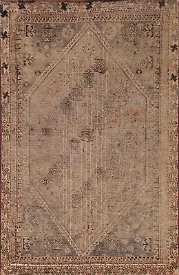 Antique Rug 5x7 Ft.Qashqai Medallion Hand-Knotted Low Pile Wool Living Room Rug • $709.80