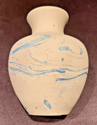 Nemadji? Morton? Ozark? Pottery Art Studio Blue Swirl Vase Earth Tone Red Bottom • $25