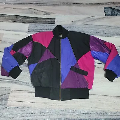 Vintage Mulberry Street Bomber Jacket Womens S Pink Blue Color Block Street Wear • $25