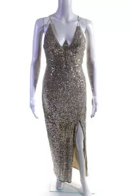 Aidan Aidan Mattox Womens Sequin Embellished Split Hem Formal Gown Silver Size 2 • $37.49