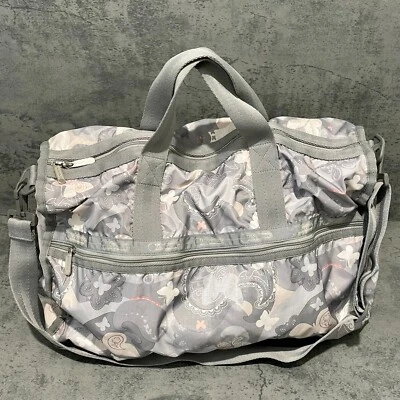 LESPORTSAC Gray Pink Purple Butterfly Print Travel Duffel Bag Womens Large • £35