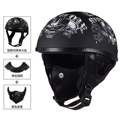 Vintage Motorcycle Half Helmet Scooter Cruiser Helmet With Face Mask Moto Casco • $107.91