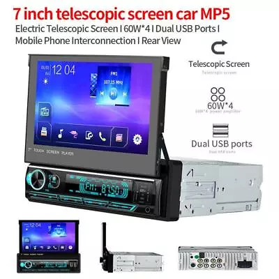 7  Flip Out Touch Screen 1Din Car FM Radio Stereo Carplay USB AUX TF MP5 Player • $136.99