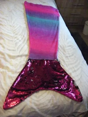 Girls Pink Purple & Sequin Mermaid Tail Blanket • £1.99