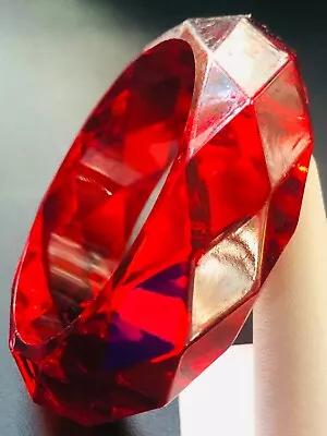 Gorgeous Estate Red Translucent Diamond Faceted Lucite Vintage Bangle Bracelet • $14