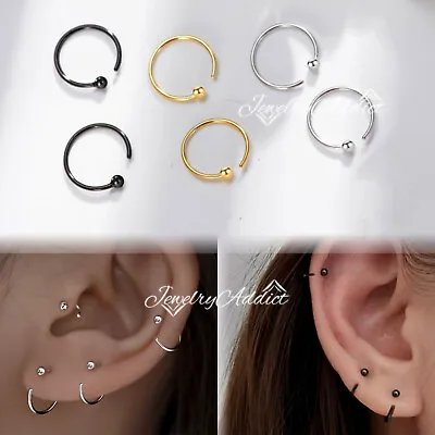 925 STERLING SILVER / GOLD / BLACK Plain Bead Ball OPEN HUGGIE EAR HUG EARRINGS • $6.33