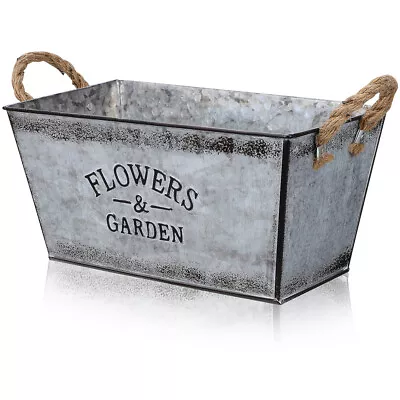 Galvanized Metal Flower Pot Planters With Handles For Indoor/Outdoor Use-UV • $16.61