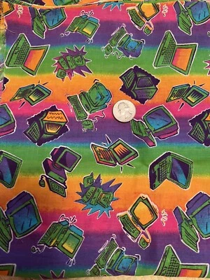 $12 • Buy Vintage Computers Quilting Fabric  1.5 Yards 286 Computer